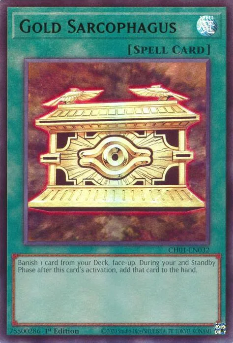 Gold Sarcophagus CH01-EN032 Yu-Gi-Oh card from THE CHRONICLES DECK: The Fallen & The Virtuous (All-Foil Edition)