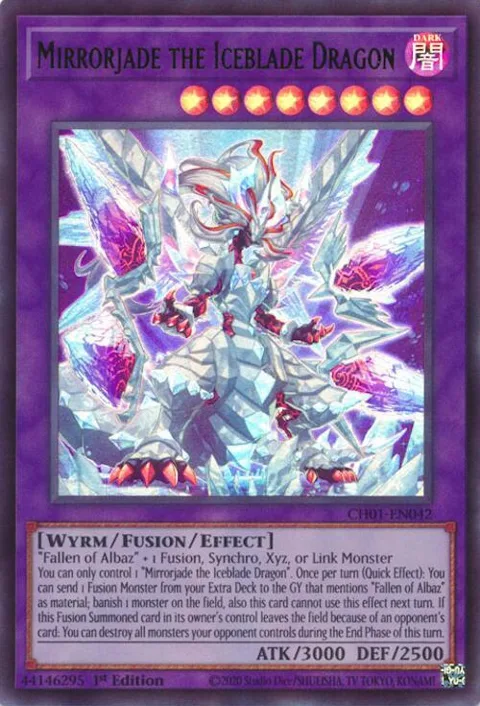 Mirrorjade the Iceblade Dragon CH01-EN042 Yu-Gi-Oh card from THE CHRONICLES DECK: The Fallen & The Virtuous (All-Foil Edition)