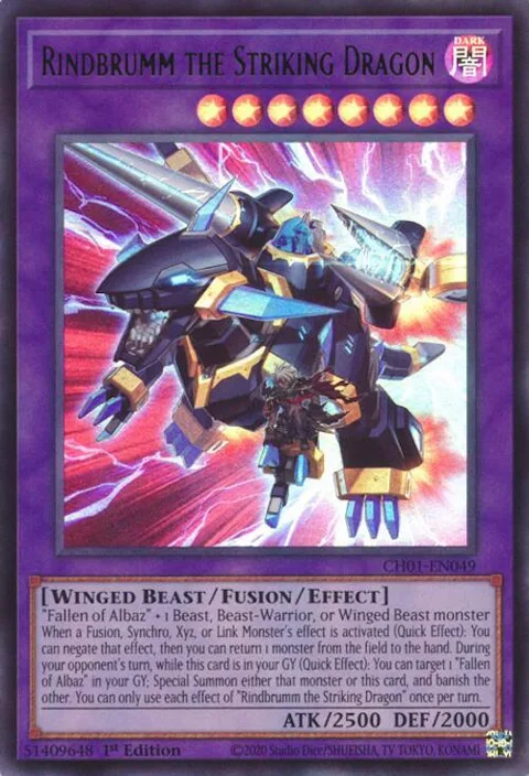 Rindbrumm the Striking Dragon CH01-EN049 Yu-Gi-Oh card from THE CHRONICLES DECK: The Fallen & The Virtuous (All-Foil Edition)