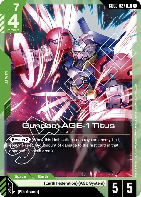 Gundam AGE-1 Titus GD02-027 Gundam card from Dual Impact