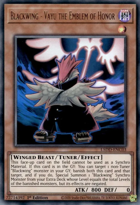 Blackwing - Vayu the Emblem of Honor L5DD-ENC03 Yu-Gi-Oh card from Legendary 5D's Decks