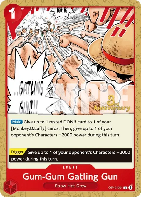 Gum-Gum Gatling Gun OP13-021 Tournament One Piece card from Carrying On His Will: 3rd Anniversary Tournament Cards