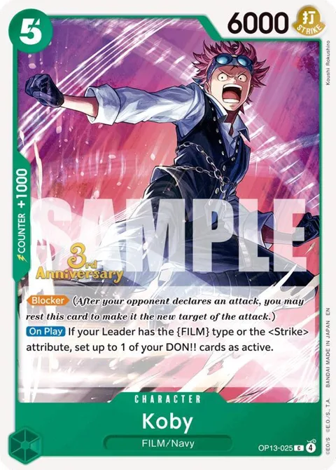 Koby OP13-025 Tournament One Piece card from Carrying On His Will: 3rd Anniversary Tournament Cards