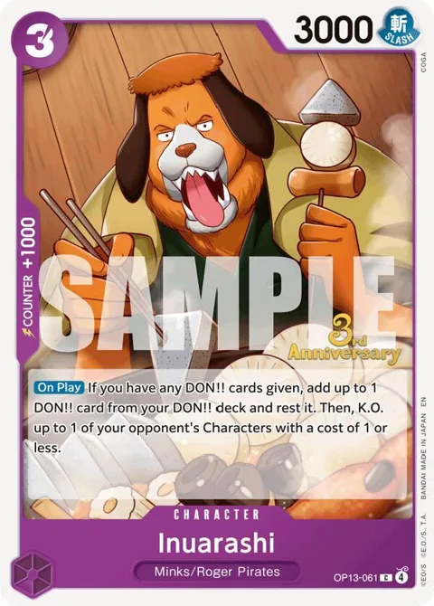 Inuarashi OP13-061 Tournament One Piece card from Carrying On His Will: 3rd Anniversary Tournament Cards