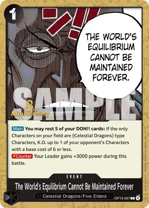 The World's Equilibrium Cannot Be Maintained Forever OP13-097 Tournament One Piece card from Carrying On His Will: 3rd Anniversary Tournament Cards