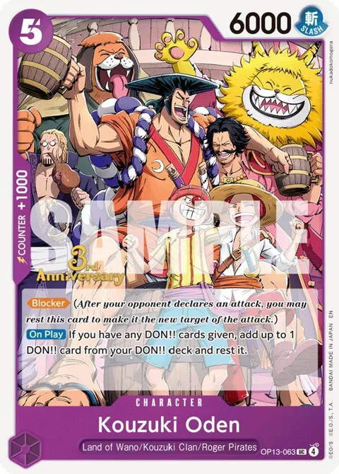 Kouzuki Oden OP13-063 Tournament One Piece card from Carrying On His Will: 3rd Anniversary Tournament Cards