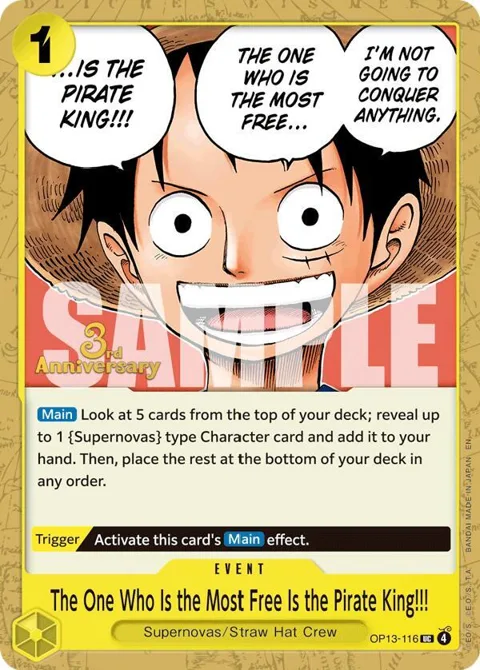 The One Who Is the Most Free Is the Pirate King!!! OP13-116 Tournament One Piece card from Carrying On His Will: 3rd Anniversary Tournament Cards