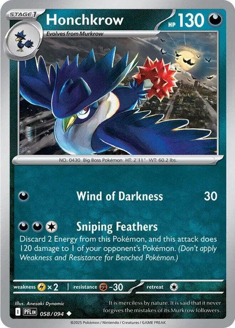 Honchkrow #058/094 Pokémon card from Phantasmal Flames