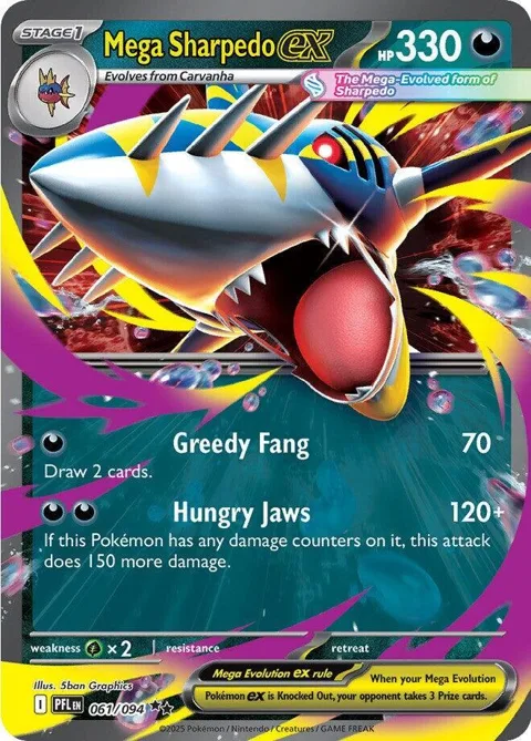 Mega Sharpedo ex #061/094 Holofoil Pokémon card from Phantasmal Flames