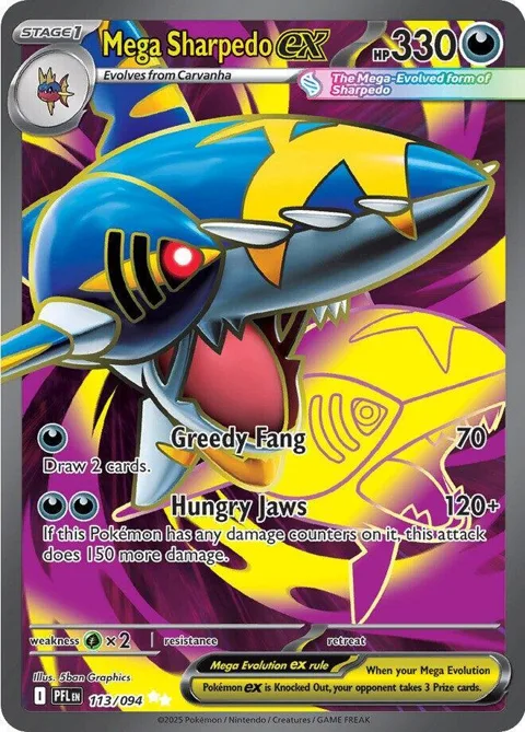 Mega Sharpedo ex #113/094 Holofoil Pokémon card from Phantasmal Flames