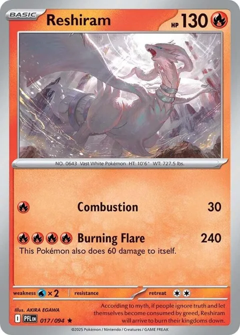 Reshiram #017/094 Reverse Holofoil Pokémon card from Phantasmal Flames