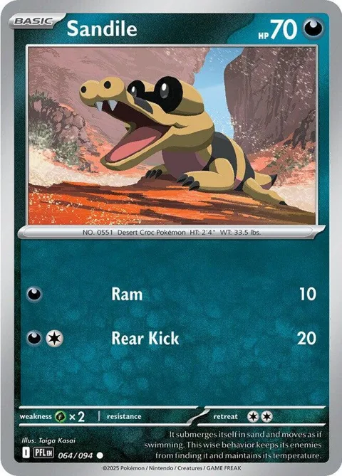 Sandile #064/094 Reverse Holofoil Pokémon card from Phantasmal Flames