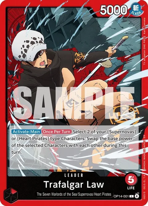 Trafalgar Law OP14-001 One Piece card from The Azure Sea's Seven