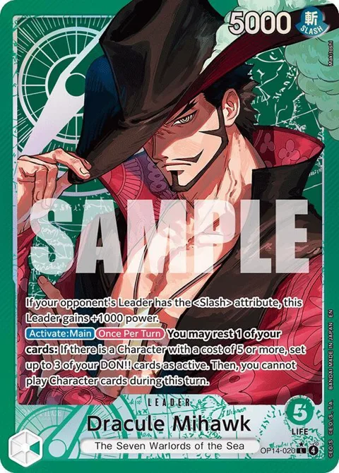 Dracule Mihawk Alt Art OP14-020 One Piece card from The Azure Sea's Seven