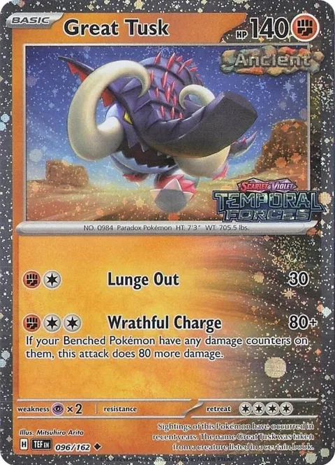 Great Tusk - 096/162 Temporal Forces Stamped #096/162 Holofoil Pokémon card from Miscellaneous Cards & Products