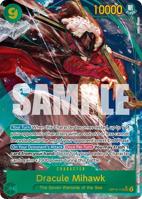 Dracule Mihawk Alt Art OP14-119 One Piece card from The Azure Sea's Seven