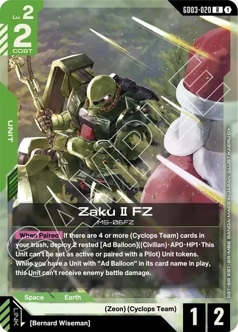 Zaku II FZ GD03-020 Gundam card from Steel Requiem