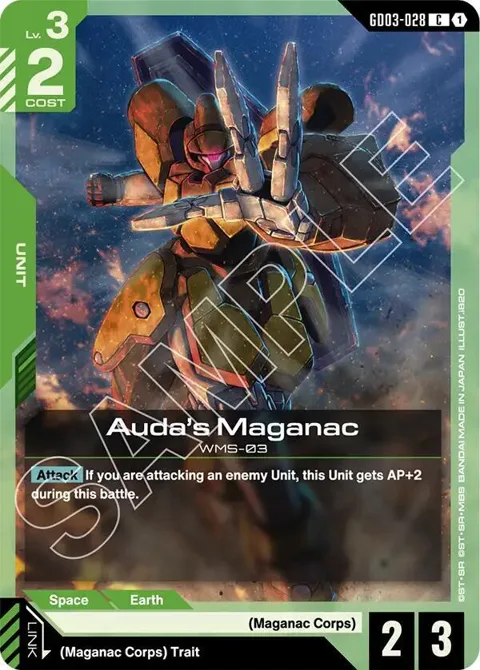 Auda's Maganac GD03-028 Gundam card from Steel Requiem