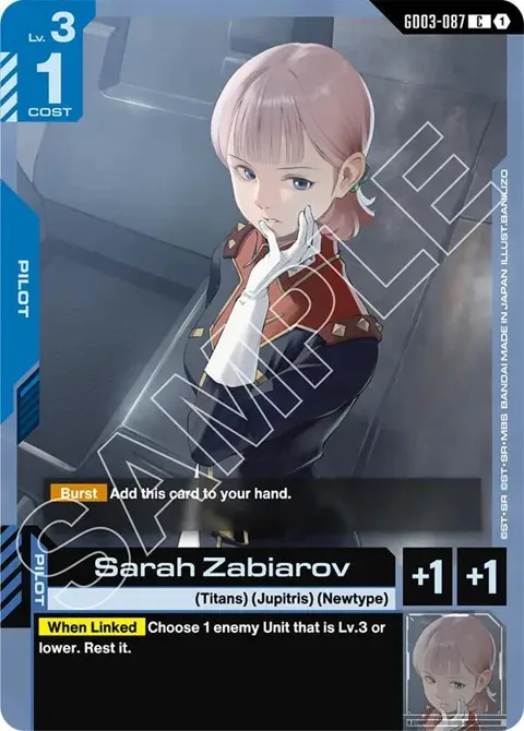 Sarah Zabiarov GD03-087 Gundam card from Steel Requiem