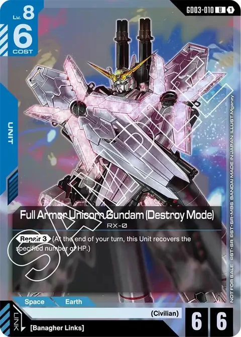 Full Armor Unicorn Gundam Destroy Mode Store Tournament Participant Pack 03 GD03-010 Gundam card from Gundam Promotional Cards