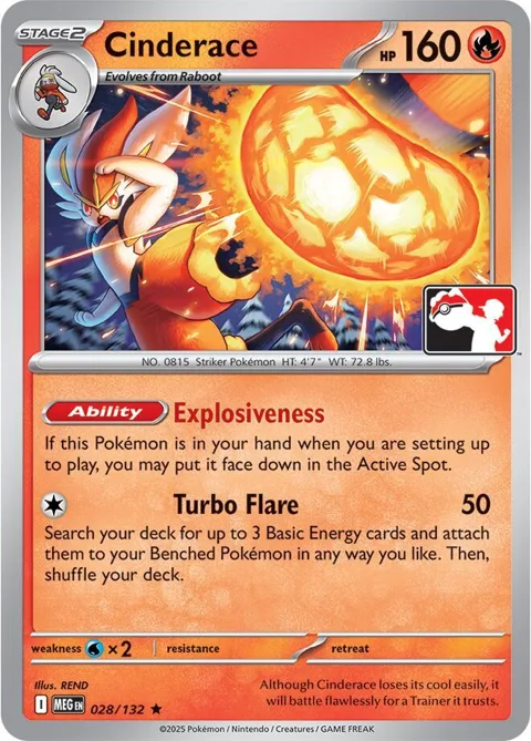 Cinderace #028/132 Pokémon card from Prize Pack Series Cards