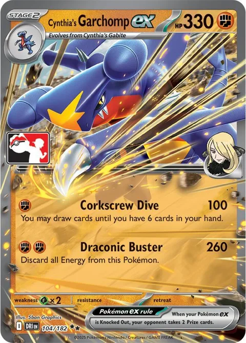 Cynthia's Garchomp ex #104/182 Holofoil Pokémon card from Prize Pack Series Cards