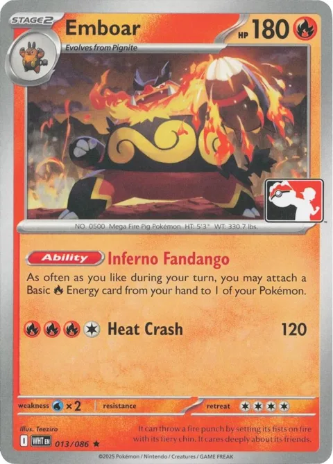 Emboar #013/086 Pokémon card from Prize Pack Series Cards