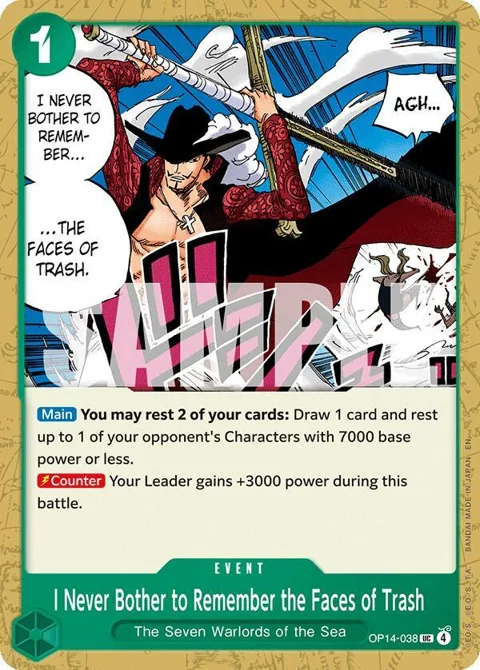 I Never Bother to Remember the Faces of Trash OP14-038 One Piece card from The Azure Sea's Seven