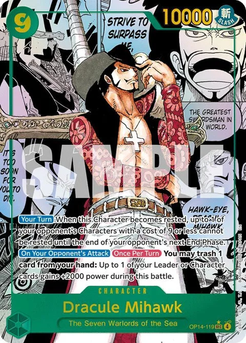 Dracule Mihawk Manga OP14-119 One Piece card from The Azure Sea's Seven