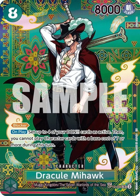 Dracule Mihawk SP OP12-030 One Piece card from The Azure Sea's Seven