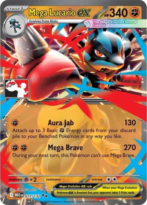 Mega Lucario ex #077/132 Holofoil Pokémon card from Prize Pack Series Cards