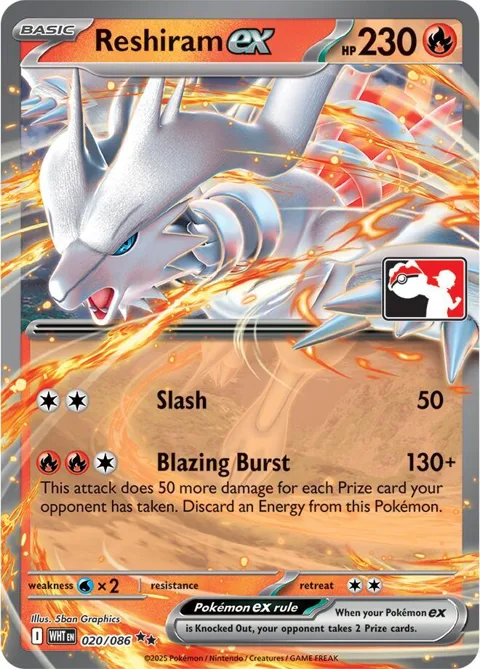 Reshiram ex #020/086 Holofoil Pokémon card from Prize Pack Series Cards