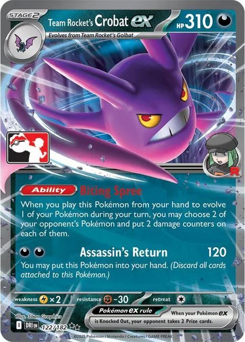 Team Rocket's Crobat ex #122/182 Holofoil Pokémon card from Prize Pack Series Cards