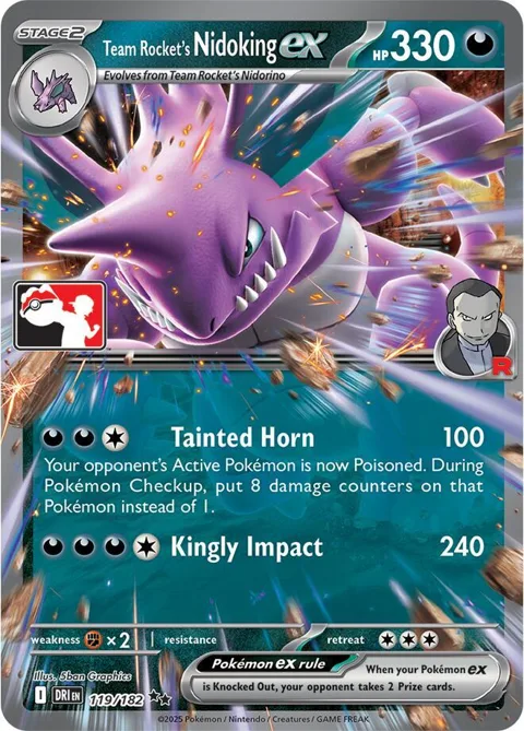 Team Rocket's Nidoking ex #119/182 Holofoil Pokémon card from Prize Pack Series Cards
