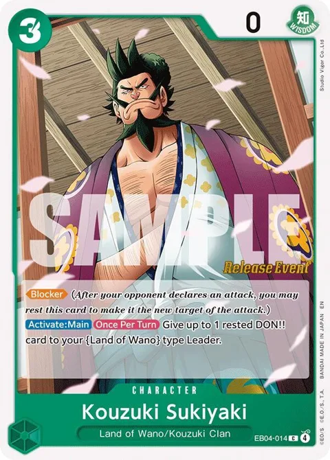 Kouzuki Sukiyaki EB04-014 Pre-Release One Piece card from The Azure Sea's Seven Release Event Cards