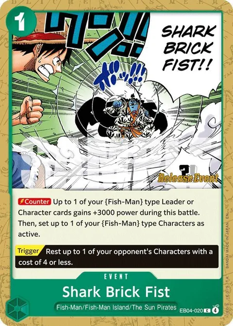 Shark Brick Fist EB04-020 Pre-Release One Piece card from The Azure Sea's Seven Release Event Cards