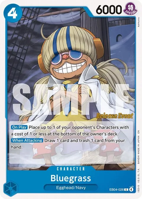 Bluegrass EB04-026 Pre-Release One Piece card from The Azure Sea's Seven Release Event Cards
