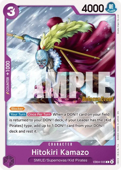 Hitokiri Kamazo EB04-035 Pre-Release One Piece card from The Azure Sea's Seven Release Event Cards