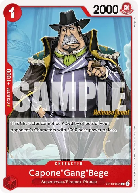 Capone"Gang"Bege OP14-003 Pre-Release One Piece card from The Azure Sea's Seven Release Event Cards
