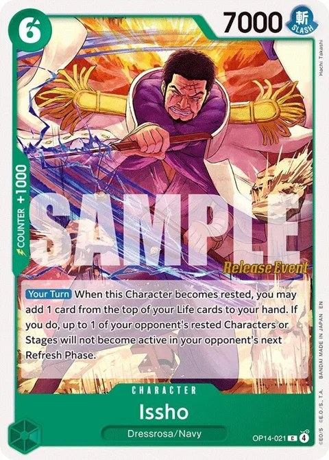 Issho OP14-021 Pre-Release One Piece card from The Azure Sea's Seven Release Event Cards