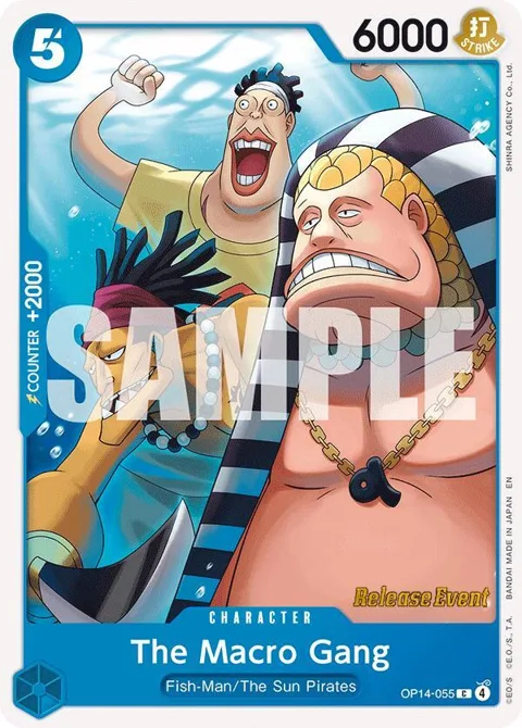 The Macro Gang OP14-055 Pre-Release One Piece card from The Azure Sea's Seven Release Event Cards