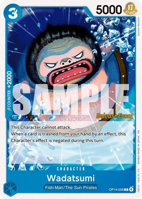 Wadatsumi OP14-056 Pre-Release One Piece card from The Azure Sea's Seven Release Event Cards