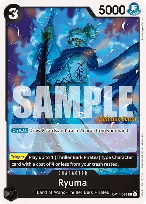 Ryuma OP14-089 Pre-Release One Piece card from The Azure Sea's Seven Release Event Cards