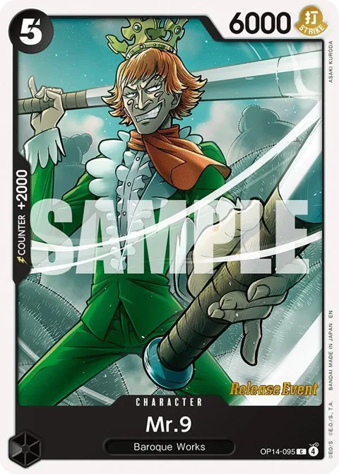 Mr.9 OP14-095 Pre-Release One Piece card from The Azure Sea's Seven Release Event Cards