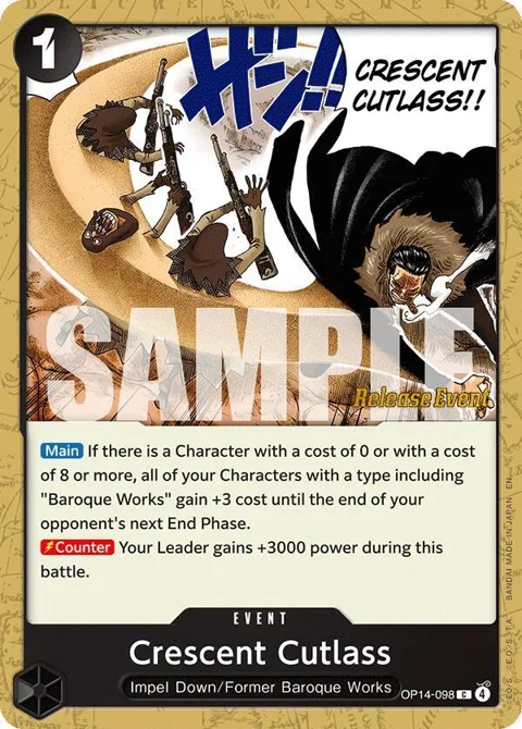 Crescent Cutlass OP14-098 Pre-Release One Piece card from The Azure Sea's Seven Release Event Cards