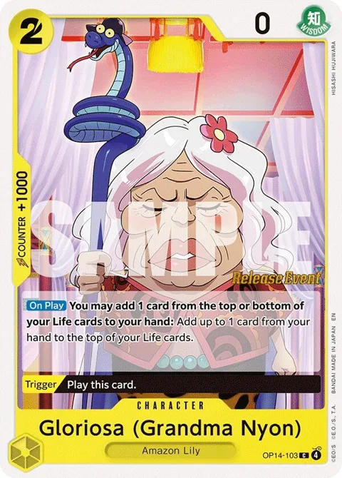 Gloriosa Grandma Nyon OP14-103 Pre-Release One Piece card from The Azure Sea's Seven Release Event Cards
