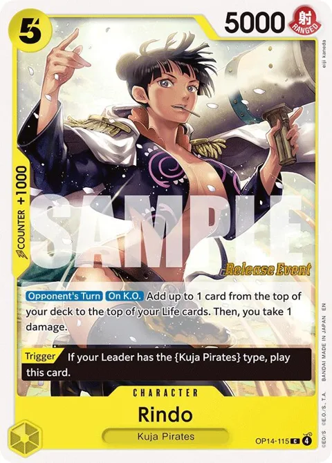 Rindo OP14-115 Pre-Release One Piece card from The Azure Sea's Seven Release Event Cards