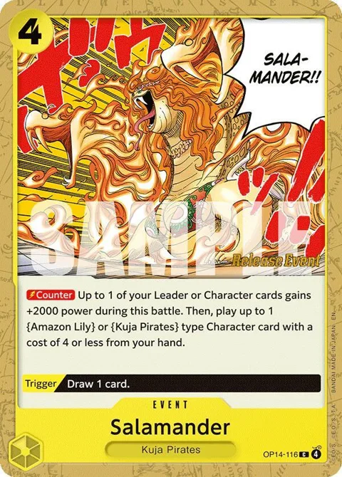 Salamander OP14-116 Pre-Release One Piece card from The Azure Sea's Seven Release Event Cards
