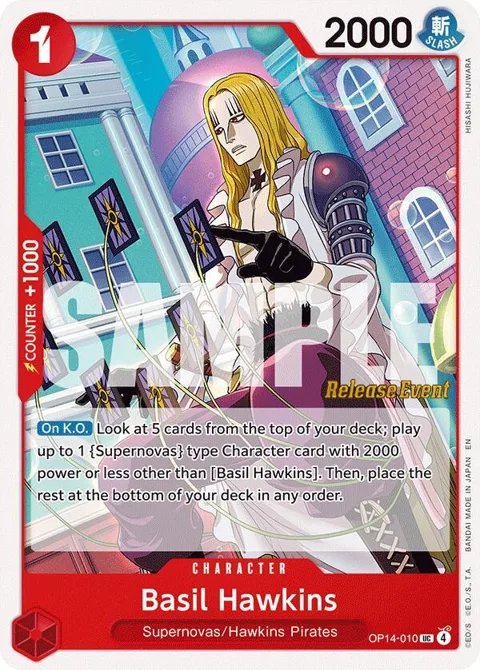 Basil Hawkins OP14-010 Pre-Release One Piece card from The Azure Sea's Seven Release Event Cards