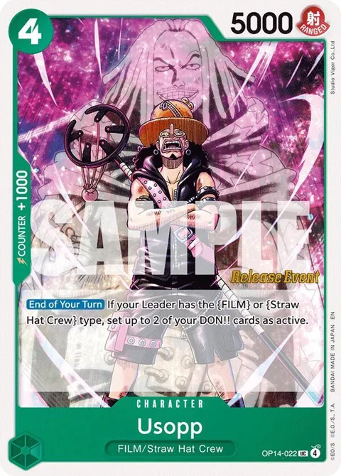 Usopp OP14-022 Pre-Release One Piece card from The Azure Sea's Seven Release Event Cards